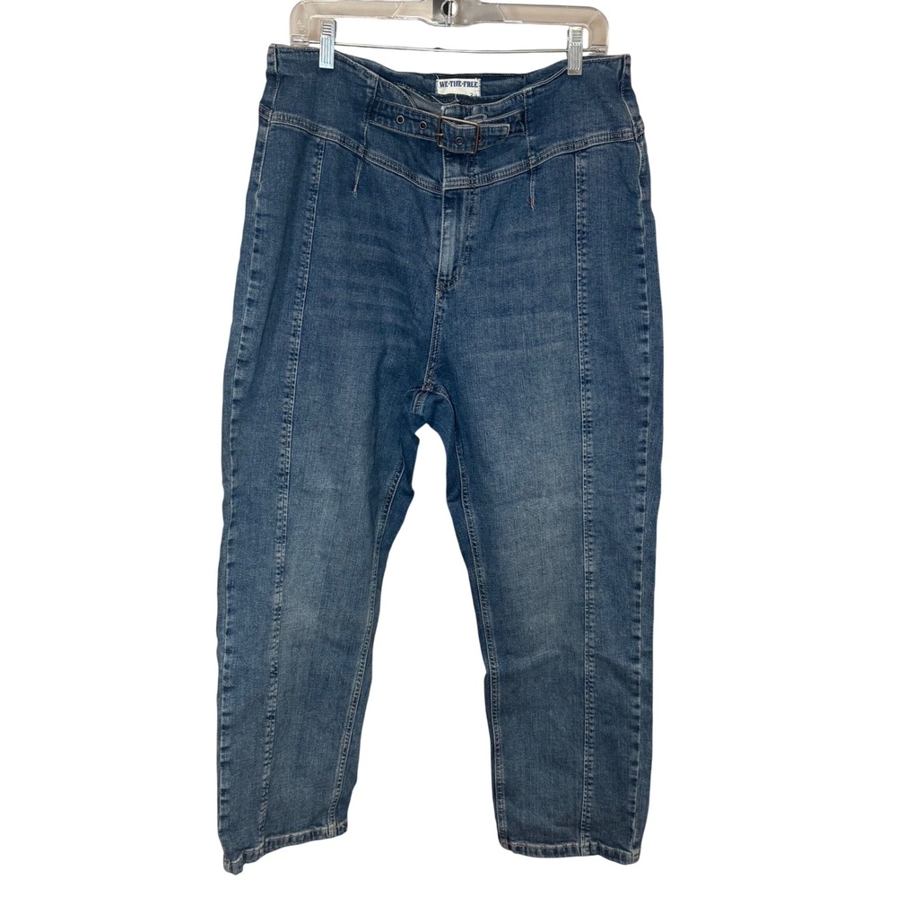 Free People‎ Belted Front Seam Loose Fit Jeans Dark Wash Size 34